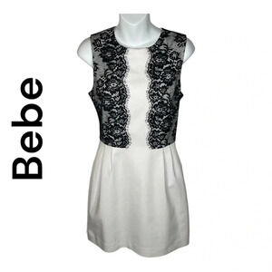 BEBE White and black lace‎ mini cocktail dress size 6